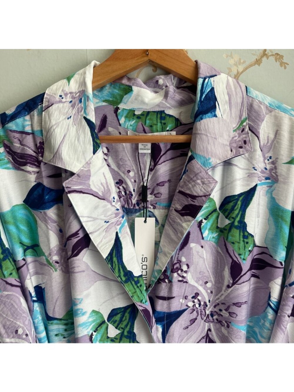 Chicos Women Midi Dress Size XL Floral Belted Shirtdress Tropical Boho Resort - Picture 6 of 16
